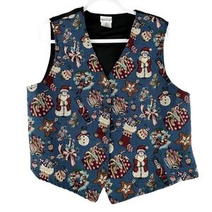 Vintage Bobbie Brooks Womens Large Christmas Vest Tapestry Santa‎ Snowman Gifts